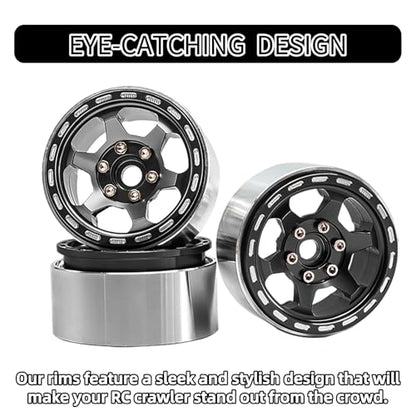 1.9 Beadlock Wheels, 4pcs Black | Aluminum RC Rims Hub with Positive Offset 12mm Hex for 1/10 RC Crawler Axial SCX10 II III 90046 AXI03007 Traxxas TRX4 TRX6 - color: Retro Style-black