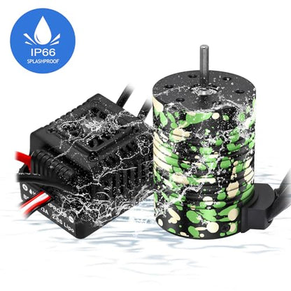 Waterproof GR3650 4300KV Brushless Motor 3.175mm Shaft with 60A Sensorless Brushless ESC Electric Speed Controller Combo Set and Heatsink & Programming Card for 1/10 RC Car Truck