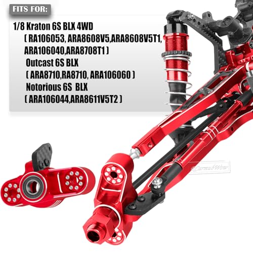RC Upgrades Part for 1/8 Kraton/Outcast/Notorious 6S BLX,Alloy Front Rear Suspension Arms,Front Knuckles Steering Blocks &Rear Hub Stub Axle Carriers,Wing Mount &Wheelie Bar Set,Red - color: Red(1set)