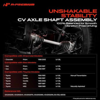 A-Premium Front Left Driver Side CV Axle Shaft Assembly | Compatible with Toyota Celica 1990-1993, Corolla 1993-2002, MR2 1987-1989 & Chevrolet Prizm 1998-2002 & Geo Prizm 1993-1997 - style: Front Driver Side