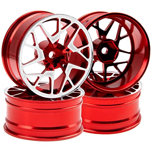 4Pack Metal Wheel Rims 12mm Hex Hub 26mm Width Compatible with Traxxas Tamiya TT01 RedCat Sakura D4 XIS HSP HPI 1/10 On-Road Racing Touring Drift Car (Red) - color: Red