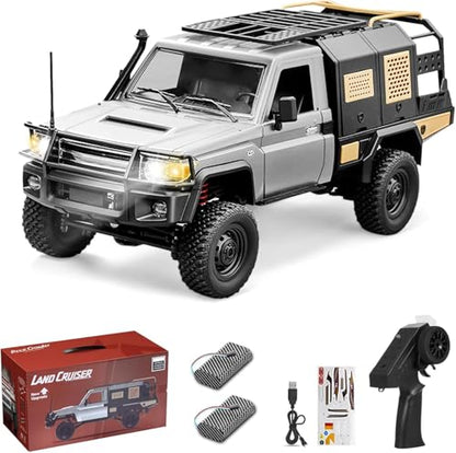1/12 Scale RC Crawler, MN-82S Remote Control Car, 2.4GHz 4WD Off Road Rock Crawler Vehicle with Lights, DIY Land Cruiser Pickup Truck Toy for Adults - color: Silver Gray, size: 2 Battery