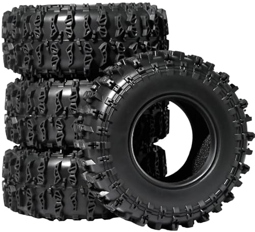 1.3 Tires for SCX24 & TRX4M 63.2 26.7mm RC Crawler Tires Upgrades with Foam Inserts Compatible with Traxxas Axial 1/18 1/24 Scale RC Cars Aggressive Mud Terrain Cling On Design - size: 1.3-66mm-jct