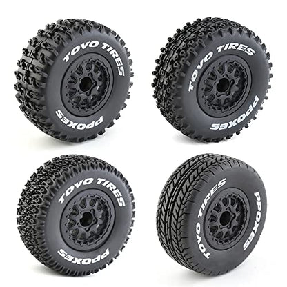 1/10 RC Short Course Truck Wheels and Tires with 12mm Hex 1:10 Scale Off Road Tyres for 1/10 RC Off-Road Car Traxxas TRX4 Slash Arrma Losi Tenacity Vkar 10sc Hpi RC Buggy Car 4PCS (B Tires) - color: B Tires