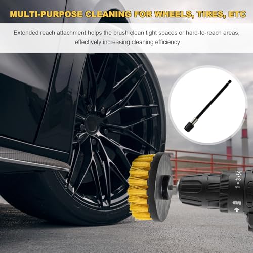 6PCS Drill Brush Attachment Set, 1/4in Power Scrubber Cleaning Brushes with Extended Rod, All Purpose Drill Activated Brushes Cleaning Kit for Car Detailing Carpet Floor Tub