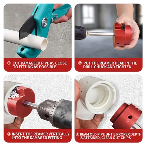 6PC Pvc Pipe Fitting Reamer Kit fit into standard 1/2" drills PVC pipe reamer tool PVC Pipe Fitting Saver Contains PPR75, PPR100, PPR150, PPR200, PPR300 and PPR400 - size: 0.75,1,1.5,2,3,4