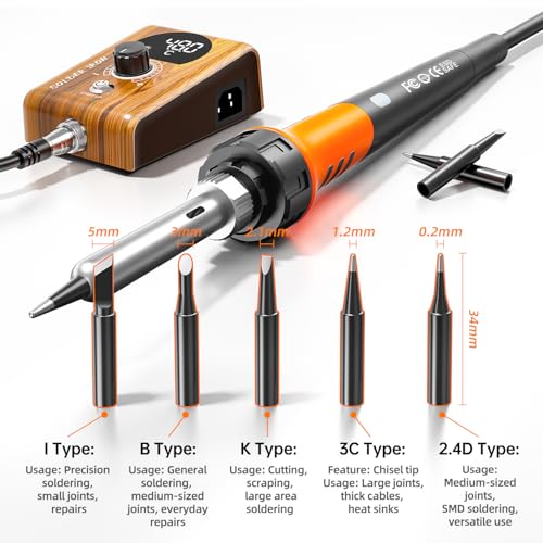 90W Digital display soldering station, stable knob control, independent switch power supply, tin wire, tin absorber, anti-static tweezers, 5 soldering iron tips, handle fixed bracket - color: 968d