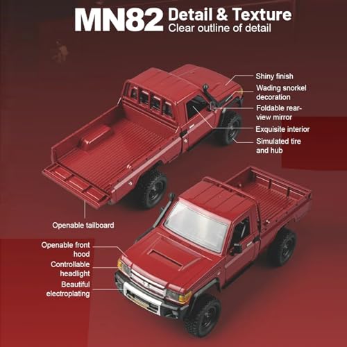 RC Truck 1/12 RC Rock Crawler, MN-82 4x4 Off Road RC Pickup Truck, 2.4GHz Proportional Throttle Steering All Terrain Remote Control Car RTR with Headlights and 2 Batteries for Adults (Red) - color: Red