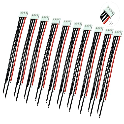 10pcs 3S 4Pins Balance Connector Male Plug Extension Cable JST-XH RC Lipo Connector Adapter with 15CM 22AWG Silicone Cable (3S 4Pins) - size: 3S