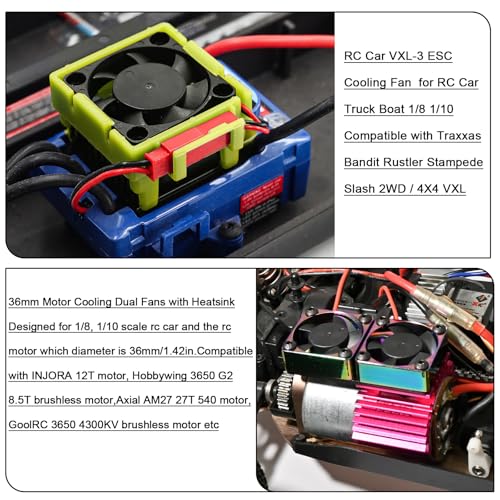 VXL-3s ESC Cooling Fan and Motor Cooling Fan 28000 RPM Dual Fan Set for 1/10 Traxxas Slash 4x4 Stampede 4x4 Rustler 4x4 VXL Hoss 4×4 Velineon VXL 3s Heat Sink Replace #3340, Purple & Green - style: SRQ-Purple Green