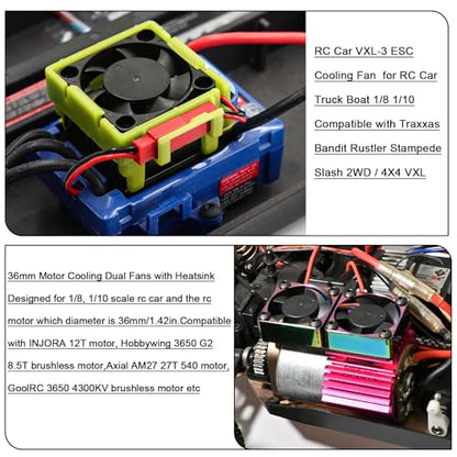 VXL-3s ESC Cooling Fan and Motor Cooling Fan 28000 RPM Dual Fan Set for 1/10 Traxxas Slash 4x4 Stampede 4x4 Rustler 4x4 VXL Hoss 4×4 Velineon VXL 3s Heat Sink Replace #3340, Purple & Green - style: SRQ-Purple Green