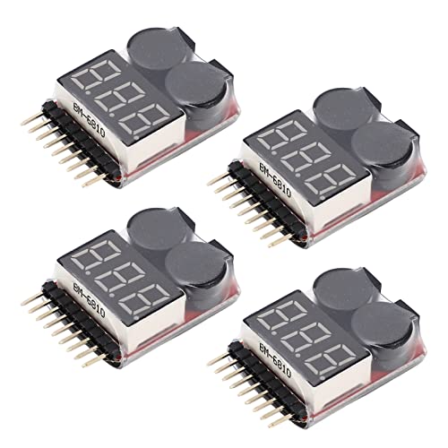 4 PCS 2 in 1 1 8S Lipo Battery Voltage Tester Monitor, Low Voltage Buzzer Alarm RC Battery Checker, Lipo Tester, RC Monitor