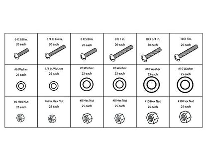 Performance Tool W5226 1200-Piece SAE/Metric Nut and Bolt Assortment Kit | Includes 360 machine screws, 840 nuts, bolts and washers in one kit. Labeled mountable rack with handle. Storage container