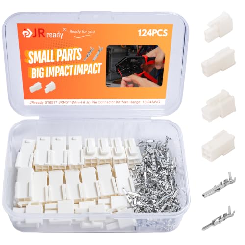 JRready ST6517 Mini-Fit Jr 2 4 Pin Molex Connector Kit 4.2mm Pitch 5557 Series Molex ConnectorsPower Plug Receptacle Housing 18-24AWG Crimp Terminals Pin Sockets Natural 124Pcs - size: 2-4 Pin Standard Molex Mini-Fit