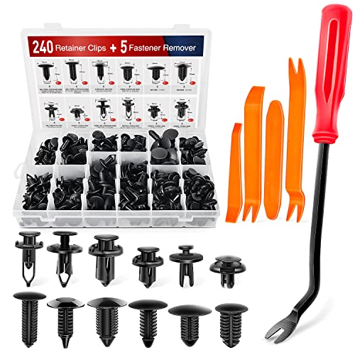 Nilight 240PCS Bumper Retainer Clips, Car Plastic Rivets Fasteners Remover Push Retainer Kit -Door Trim Panel Clips for Toyota GM Ford Honda Acura Chrysler,2 Years Warranty - color: 240Pcs Clips + Remover