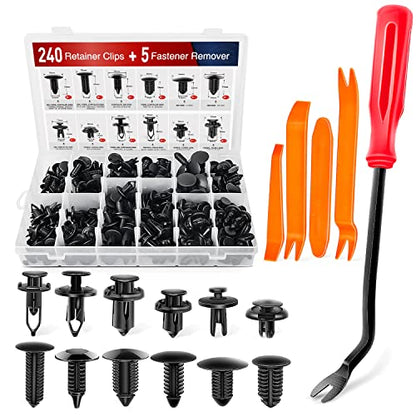 Nilight 240PCS Bumper Retainer Clips, Car Plastic Rivets Fasteners Remover Push Retainer Kit -Door Trim Panel Clips for Toyota GM Ford Honda Acura Chrysler,2 Years Warranty - color: 240Pcs Clips + Remover