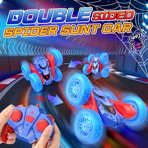 NQD Spider Remote Control Car- Double Sided 360°Rotate RC Stunt Car with Wheel Lights, 4WD Off-Road RC Cars 2.4Ghz Indoor/Outdoor Rechargeable Toy Car for Boys Age 4-7 8-12 Birthday Xmas Gift