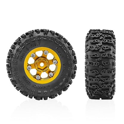 0.7" Aluminum Beadlock Wheel & Crawler Tire Set for 1/30 RC Crawler, CNC Rims, 40 x 16 mm Tires, Includes Screwdriver, Pre-Assembled 4 pcs, Yellow - color: Yellow, size: Rock-Trail-Clean-Out