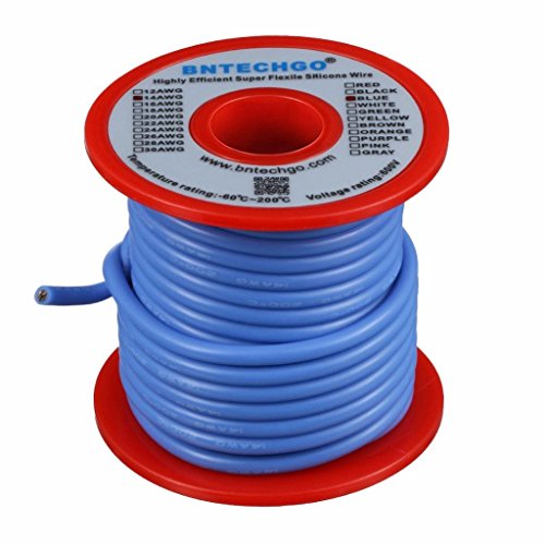 BNTECHGO 14 Gauge Silicone Wire Blue 40ft Stranded Tinned Copper Wire | Flexible 14 AWG Stranded Wire Silicone Rubber Insulation For RC Models, Drone, Robot, Battery, EV Charger, 3D Printer, DIY - color: Blue, size: silicone wire 40ft