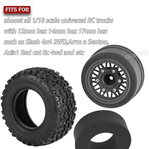 12mm/14mm/17mm Hex RC Truck Tires for Slash 2WD 4×4,Arrm a Senton,Axia1,Rc 4wd,Red cat,RC Short Course Truck Wheels and Tires,Black - color: Black - (12mm/14mm/17mm Hex)