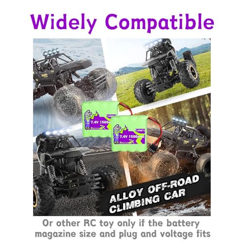 7.4V 1500mAh SM4P Plug Batteries for DEERC DE36W,Bluejay Remote Control Car, DE65 1809 RC Cars / DE36,2.4GHz High Speed RC Cars Toys, 1:12 Monster RC Truck Off Road with Charger