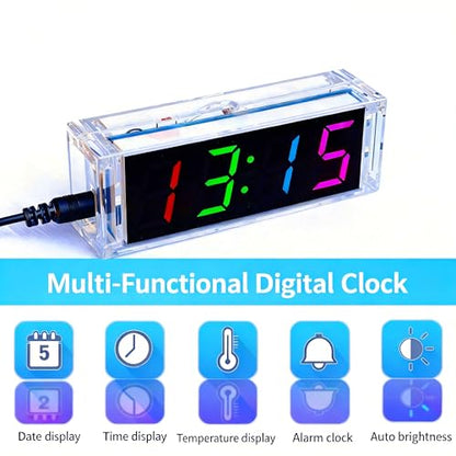 DIY Alarm Clock, Soldering Practice Kit with Solder Wire, Screwdriver, Tweezer, 4-Digit LED Digital Clock Kit