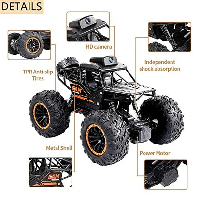 RC Car, 1:18 Remote Control Car with Camera, High Speed Alloy Off Road Truck Fast Racing Vehicle Electric Hobby Toy Car Gift for Boys Kids Teens Adults