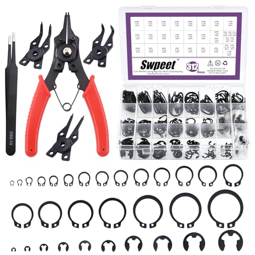 Swpeet 312Pcs 4 in 1 Snap Ring Pliers with Alloy Steel M4-M28mm C-clip External Retaining Rings Snap Rings and 1.5mm-10mm E-clips Retaining Rings Assortment Kit, Included Tweezer for Pin Clips Repair - style: Snap Ring Plier Kit
