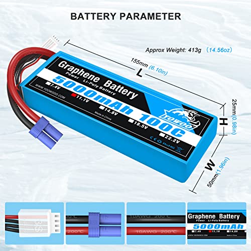 Yowoo 2 Packs Graphene Battery 5000mah 11.1V 3S 100C 3 Cell Battery Pack with EC5 Plug for Tracxas RC Cars Slash vxl Slash 4x4 vxl E-maxx Brushless Axial e-revo Brushless and Spartan Models - style: 3S 5000mAh EC5 (2 Pcak)