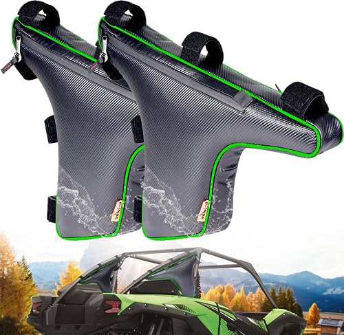 2 Pack UTV Roll Bar Triangle Storage Tool Bag, Double Sides Zipper Side by Side Bags Roll Bar Door Gear Bag, Compatible With Kawasaki Teryx KRX 1000 2020-2025 2026 Accessories (Green x2) - color: Green x2