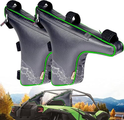 2 Pack UTV Roll Bar Triangle Storage Tool Bag, Double Sides Zipper Side by Side Bags Roll Bar Door Gear Bag, Compatible With Kawasaki Teryx KRX 1000 2020-2025 2026 Accessories (Green x2) - color: Green x2