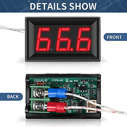 2 Pieces -30-800 Degree Centigrade Digital Temperature Meter with 0.5 Meter K-Type Thermocouple Temperature Sensor and 2-Wires Reverse Polarity Protection with Red LED Display Black Case