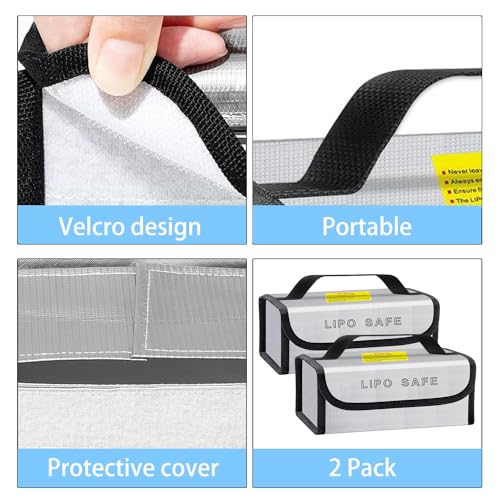 2PCS 230 * 80 * 100mm Lipo Safe Bag for Lipo Battery Pack Storage Charging Transport, Home Office Travel Fireproof Safe Storage Pouch - size: 230*80*100mm