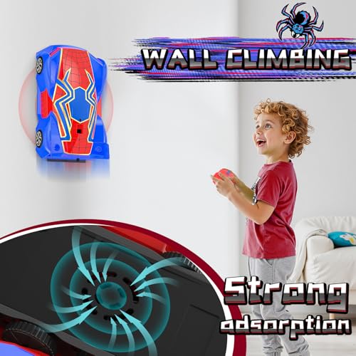 Wall Climbing Remote Control Car Mini, Spider | 360° Rotating RC Stunt Car, Rechargeable RC Cars Toys for 3 4 5 6 7 8 9 10 11 12 Year Old Boys Girls Kids - color: Red&blue Mini