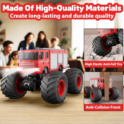1/28 Gesture Sensing RC Stunt Car for 6-12+ Boys Girls, Seven Light Modes Cool RC Cars & 1/18 Remote Control Fire Truck Toy for Kids, 2.4GHz All Terrain RC Car with LED Lights & Sound