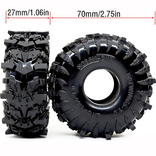 1.0 Tires - 70 * 27mm Tall Batwings 4-Pack Fits TRX4M SCX24 | Super soft sticky mud crawler tire with foam inserts, For 1/24 SCX24 & 1/18 TRX4M High Trail micro RC Crawlers Upgrades - size: 1.0 tires - 70mm Tall