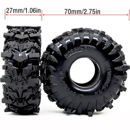 1.0 Tires - 70 * 27mm Tall Batwings 4-Pack Fits TRX4M SCX24 | Super soft sticky mud crawler tire with foam inserts, For 1/24 SCX24 & 1/18 TRX4M High Trail micro RC Crawlers Upgrades - size: 1.0 tires - 70mm Tall