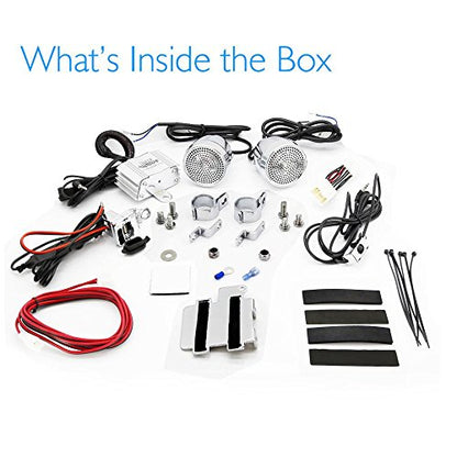 Pyle 300 Watt Weatherproof Motorcycle Speaker and Amplifier System w/ Two 2.25 Inch Waterproof Speakers, AUX IN- Handlebar Mount ATV Mini Stereo Audio Receiver Kit Set - Also for Marine Boat - PLMCA60