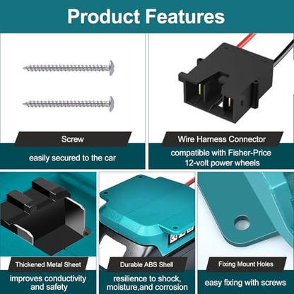 Power Adapter Wheels for Makita 18V LXT Battery with Wire Harness Connector and Fuse Holder Compatible for Fisher-Price 12 Volt Power Battery Wheels Kids Ride-on Toy, 12AWG Wire with 40A Fuse - color: black