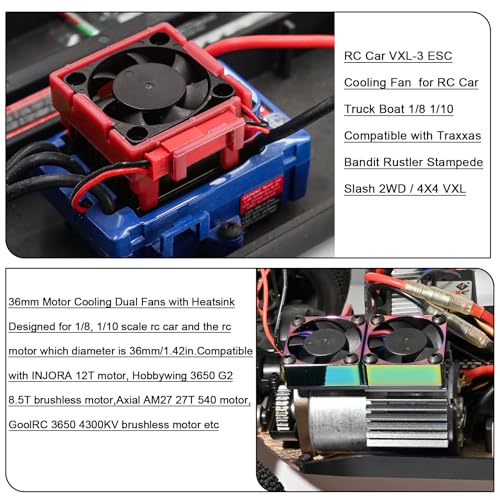 VXL-3s ESC Cooling Fan and Motor Cooling Fan 28000 RPM Dual Fan Set for 1/10 Traxxas Slash 4x4 Stampede 4x4 Rustler 4x4 VXL Hoss 4×4 Velineon VXL 3s Heat Sink Replace #3340, Grey & Red - style: SRQ-Grey Red