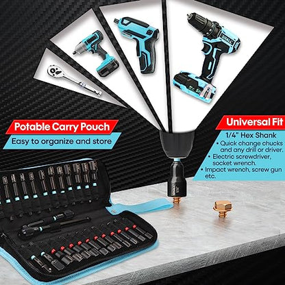 SHALL 29PCS Magnetic Nut Driver Set, Impact Drill Driver Bit 1/4" Hex Shank, SAE & Metric Cr-V Steel Power Nut Drivers with Quick-release Extensions, Impact Socket Adapters, Bit Holder and Storage Bag - size: Variety Pack
