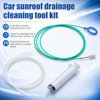Car Sunroof Drain Cleaning Tool Kit, 118 Inch Flexible Tube Cleaning Brush with Syringe Hose, Vehicle Windshield and Trunk Wiper Hole Unclogger Accessories (Green)