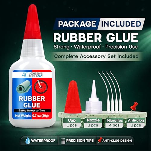 Adhesive Guru Rubber Glue (0.7 oz) - Heavy Duty Super Glue for Rubber, rc Tires, Shoes, Soles, Seals, Gaskets & DIY Fast-Bonding & Weatherproof Glue for Automotive & Crafts - 1 Pack - size: 1 Pack, style: Rubber Glue