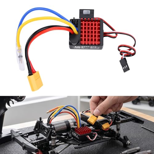 Drfeify RC Car Brushed ESC, Remote Control 60A Brushed ESC, Waterproofing Electronic Speed Controller for 1/10 Scale RC Crawler Car