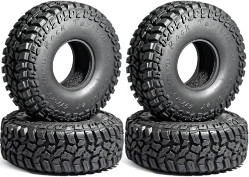 1.9 Rubber Rocks RC Tires with Foam Inserts - 120mmOD Tire Super Soft Rubber for 1:10 Scale Rock Crawlers, Trail Trucks - Compatible with Axial SCX10 90046 AXI03007 D90 Traxxas TRX-4, KM2 Wraith - size: 1.9in
