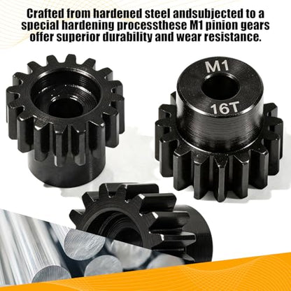 M1 Gear 16T 5mm Bore 3-Pack – High-Precision Hardened Steel Motor Pinion Gear for 1/8 1/10 RC Crawler, Monster Truck, Short Course Truck & Boat (Compatible with Traxxas Axial, FMS, HSP Redcat Losi) - style: M1 3Pcs 16T