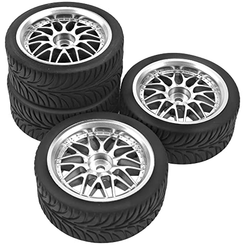 OD 2.55" Rubber Tires & Plastic Wheel Rims 12mm Hex Hub Compatible with HSP Tamiya HPI Kyosho Redcat ExceedRC 1/10 On-Road Touring Car,WLtoys 1/14 144001 RC Buggy (Silver) - color: Silver