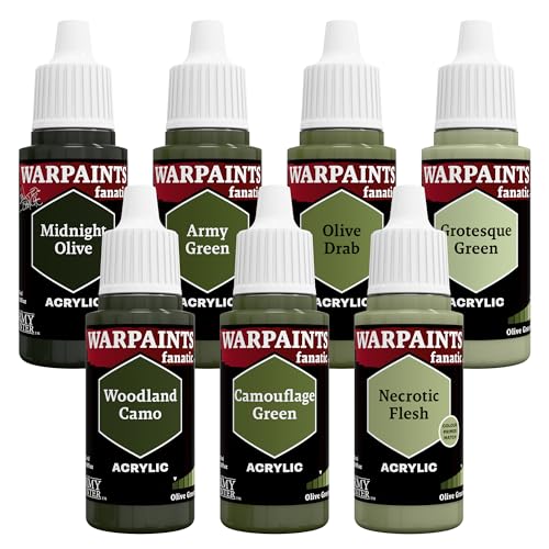 The Army Painter, Warpaints Flexible Triad Plus+: Olive Greens 7x18ml | Colori acrilici hobby di qualità miniatura, per Dungeons and Dragons (DnD) e Warhammer - color: Olive Greens