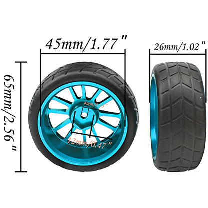 OD 2.55" Rubber Tires & Metal Wheel Rims 12mm Hex Hub Compatible with HSP Tamiya HPI Kyosho 1/10 On-Road Touring Car WLtoys 1/14 144001 Traxxas 1/16 Slash 1/18 A959B RC Buggy (Blue) - color: Blue