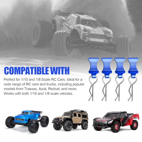 4-Pack Universal RC Body Clips with Tabs, Metal Handled Clips for 1/12 1/10 1/8 RC Cars and Trucks, Heavy Duty Body Mounting Clips Shell Replacement (Navy Blue) - color: Navy Blue